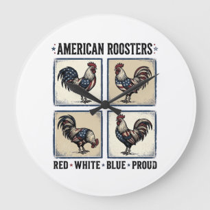American Roosters Vintage Patriotic Shirt Design_1 Large Clock