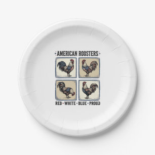 American Roosters Vintage Patriotic Shirt Design_1 Paper Plate