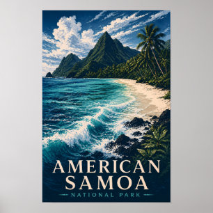 American Samoa National Park Modern Woodblock Poster