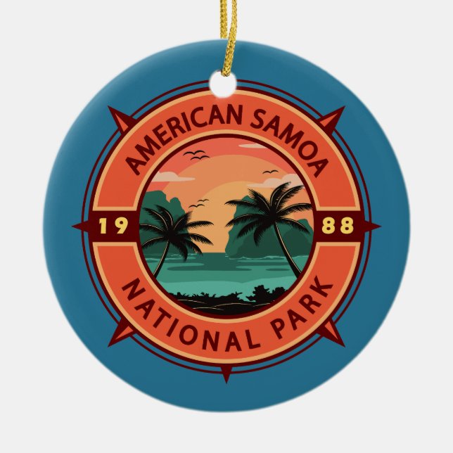 American Samoa National Park Retro Compass Emblem Ceramic Ornament (Front)