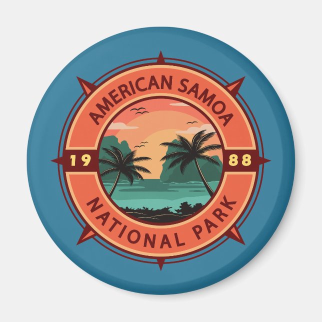 American Samoa National Park Retro Compass Emblem Magnet (Front)