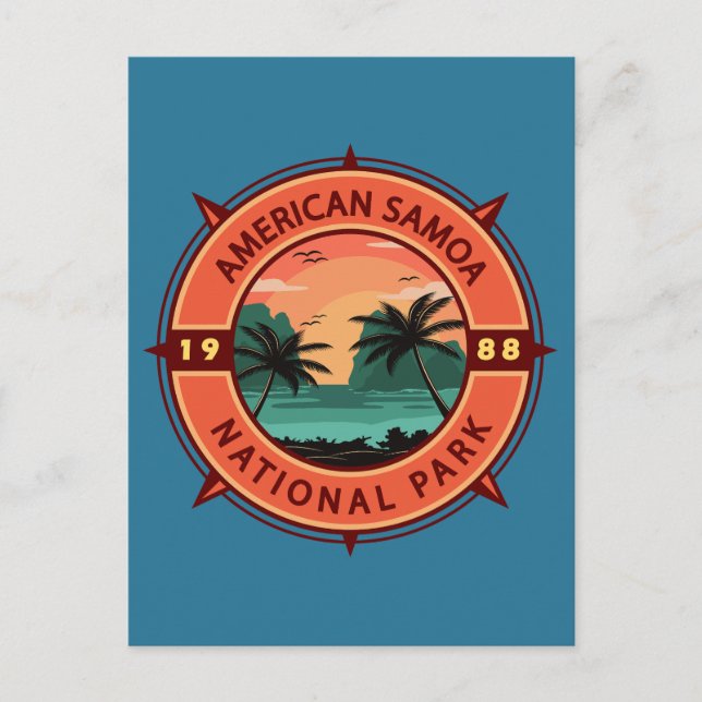 American Samoa National Park Retro Compass Emblem Postcard (Front)
