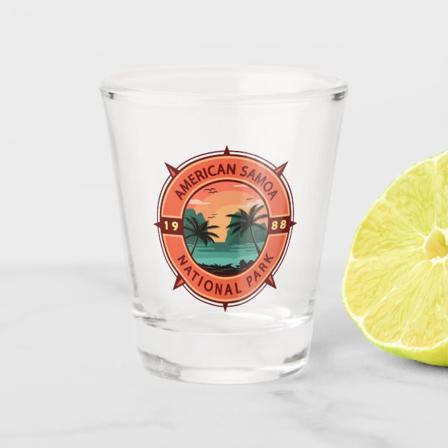 American Samoa National Park Retro Compass Emblem Shot Glass (Front)
