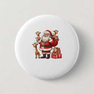 American Santa Claus Holding Giraffe Present Xmas 6 Cm Round Badge