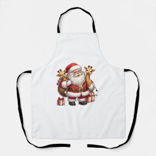American Santa Claus Holding Giraffe Present Xmas  Apron