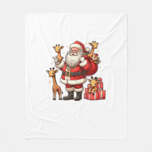 American Santa Claus Holding Giraffe Present Xmas  Fleece Blanket