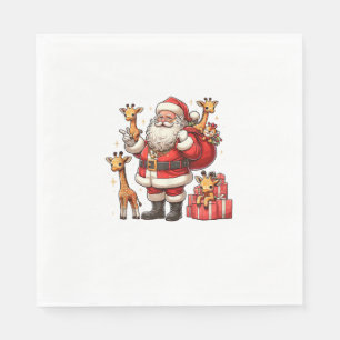 American Santa Claus Holding Giraffe Present Xmas  Napkin