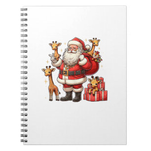 American Santa Claus Holding Giraffe Present Xmas Notebook