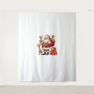American Santa Claus Holding Giraffe Present Xmas  Tapestry