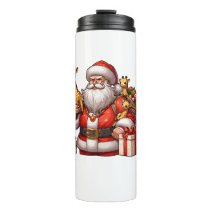 American Santa Claus Holding Giraffe Present Xmas Thermal Tumbler