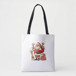 American Santa Claus Holding Giraffe Present Xmas Tote Bag