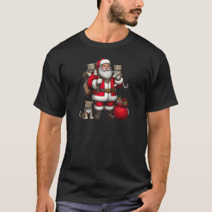 American Santa Claus Holding Leopard Present Xmas T-Shirt