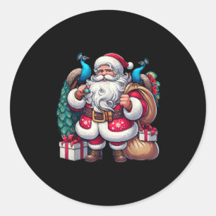 American Santa Claus Holding Pea Present Xmas Classic Round Sticker