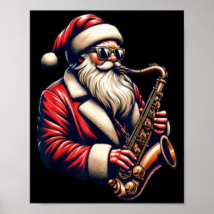 American Santa Playing Saxophone Xmas Jazz Christm Poster