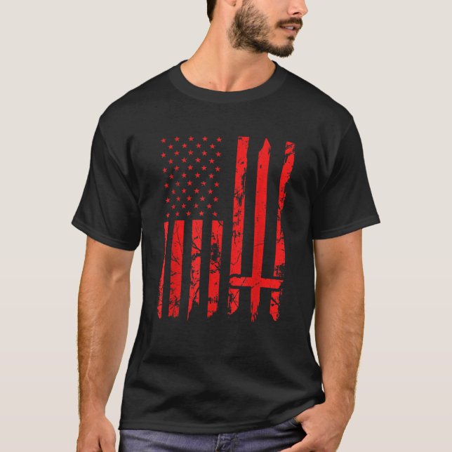 American Satan Flag Satanic Inverted Cross T-Shirt (Front)
