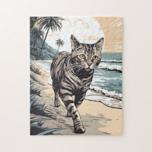 American-Shorthair-Cat at a tropical beach Jigsaw Puzzle