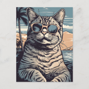 American-Shorthair-Cat at a tropical beach Postcard