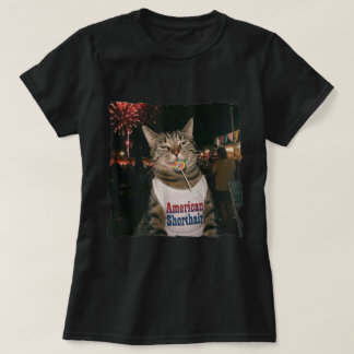 American Shorthair Cat Fireworks Lollipop T-Shirt