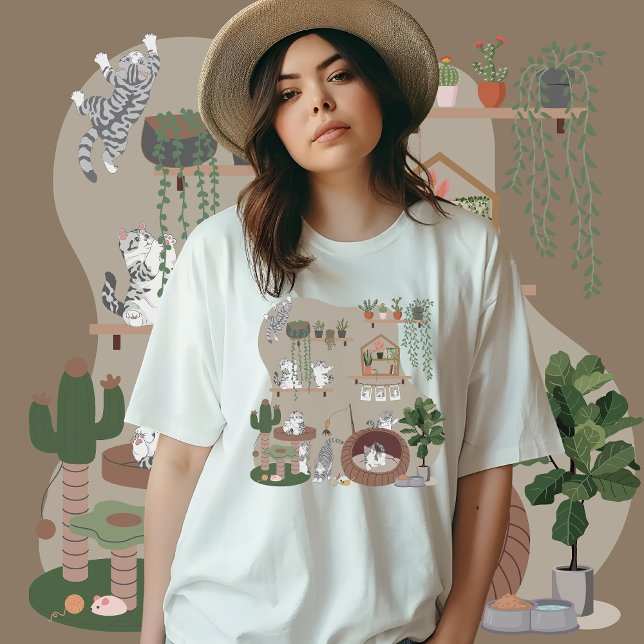 American Shorthair Cat, Playing in Cat Tree Home T-Shirt (Creator Uploaded)