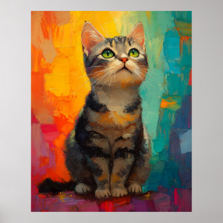 American Shorthair Cat with Abstract Colors Poster