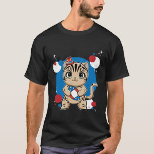 American Shorthair Cat With Football 4th Of July T-Shirt