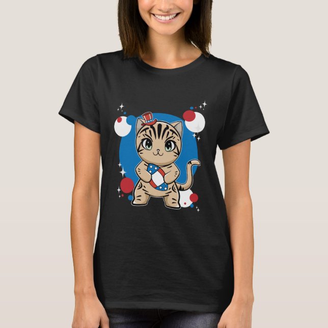 American Shorthair Cat With Football 4th Of July T-Shirt (Front)