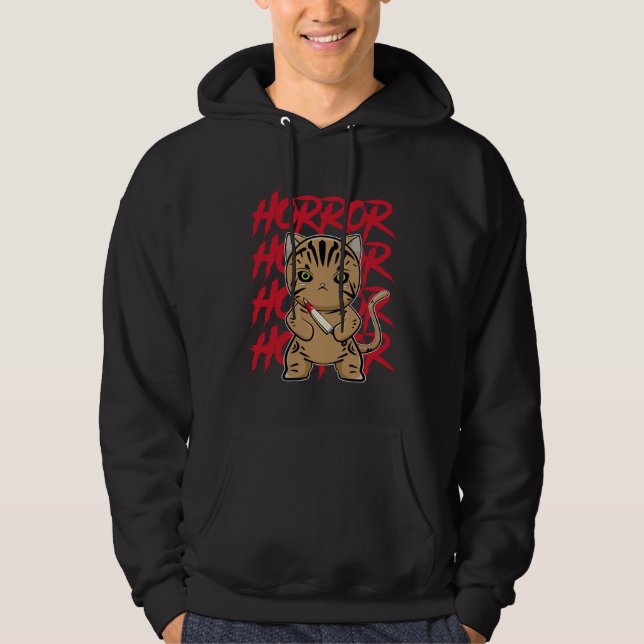 American Shorthair Cat With Knife Halloween Hoodie (Front)