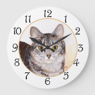 American Shorthair Tabby Cat Large Clock