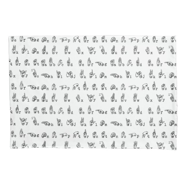 American Sign Language Alphabet in Black and White Pillowcase (Front)