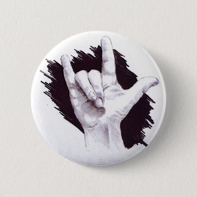 AMERICAN SIGN LANGUAGE I LOVE YOU 6 CM ROUND BADGE (Front)