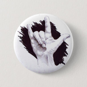 AMERICAN SIGN LANGUAGE I LOVE YOU 6 CM ROUND BADGE