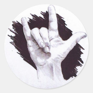 AMERICAN SIGN LANGUAGE I LOVE YOU CLASSIC ROUND STICKER
