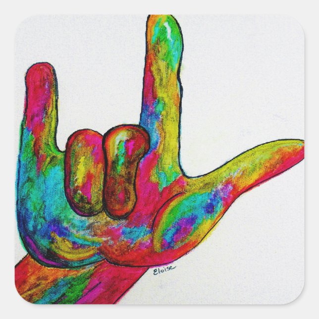 American Sign Language I LOVE YOU Square Sticker (Front)