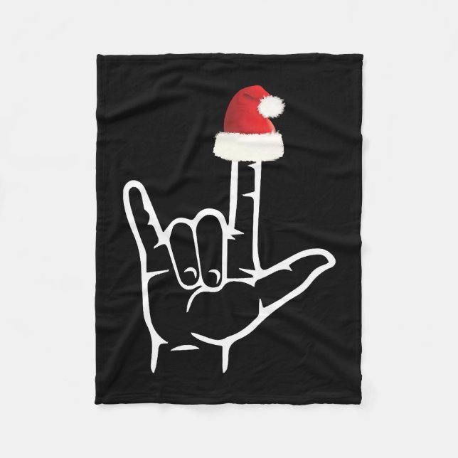American Sign Language With Santa Hat Christmas Fleece Blanket (Front)