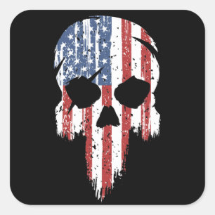 American Skull Flag USA Military Patriotic Square Sticker