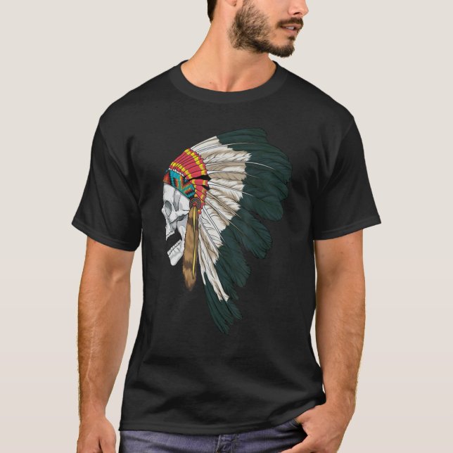 American Skull Native Indian Eagle Chief T-Shirt (Front)