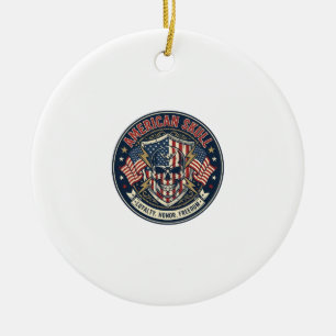 American Skull Patriotic Patriotic Skull Tough Gra Ceramic Ornament