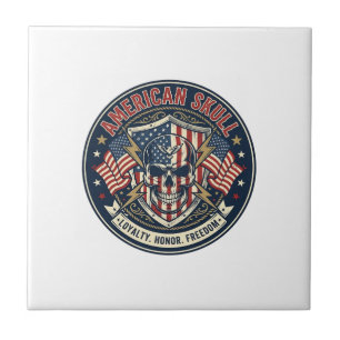 American Skull Patriotic Patriotic Skull Tough Gra Ceramic Tile