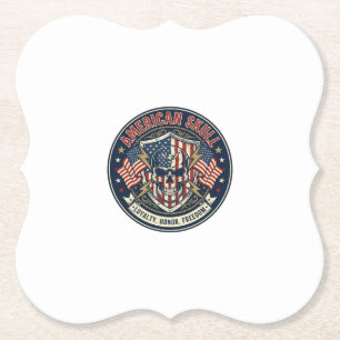 American Skull Patriotic Patriotic Skull Tough Gra Paper Coaster