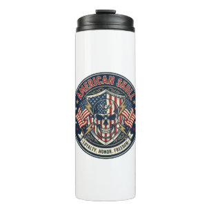 American Skull Patriotic Patriotic Skull Tough Gra Thermal Tumbler