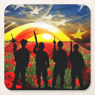 American Soldier American Flag In Honour Square Paper Coaster