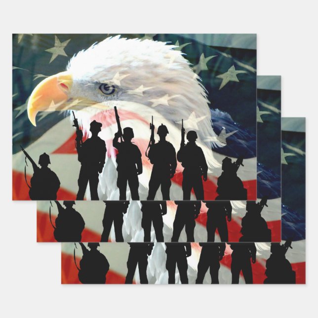 American Soldier American Flag In Honour Wrapping Paper Sheet (Set)