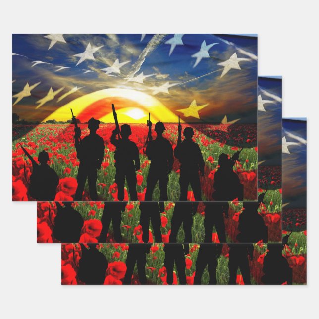 American Soldier American Flag In Honour Wrapping Paper Sheet (Set)