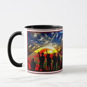 American Soldier American Flag Poppy Field Mug