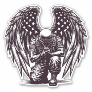 American Soldier Angel Praying USA Flag Art