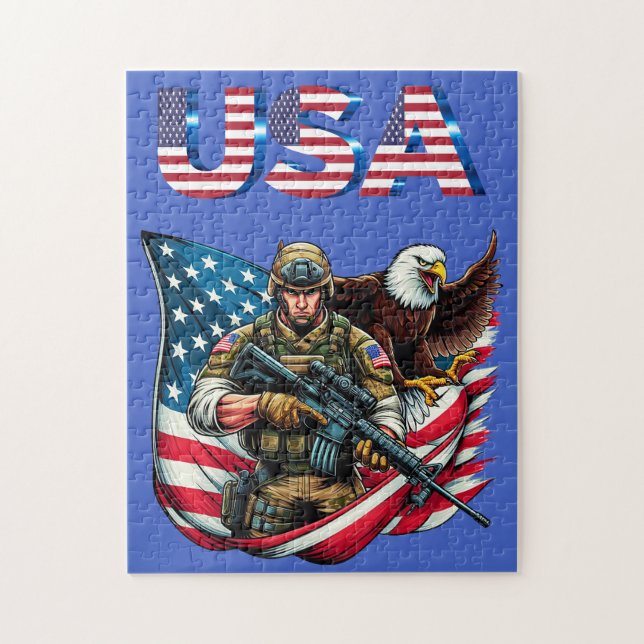 American Soldier Eagle USA Flag Patriotic Art Jigsaw Puzzle (Vertical)