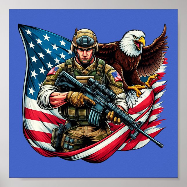 American Soldier Eagle USA Flag Patriotic Art Poster (Front)