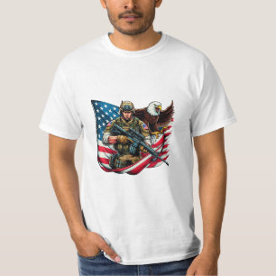 American Soldier Eagle USA Flag Patriotic Art T-Shirt