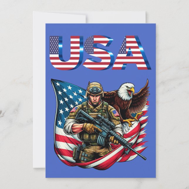 American Soldier Eagle USA Flag Patriotic Art Thank You Card (Front)