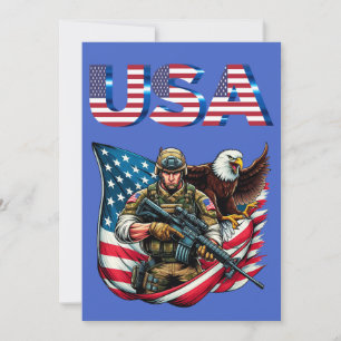 American Soldier Eagle USA Flag Patriotic Art Thank You Card